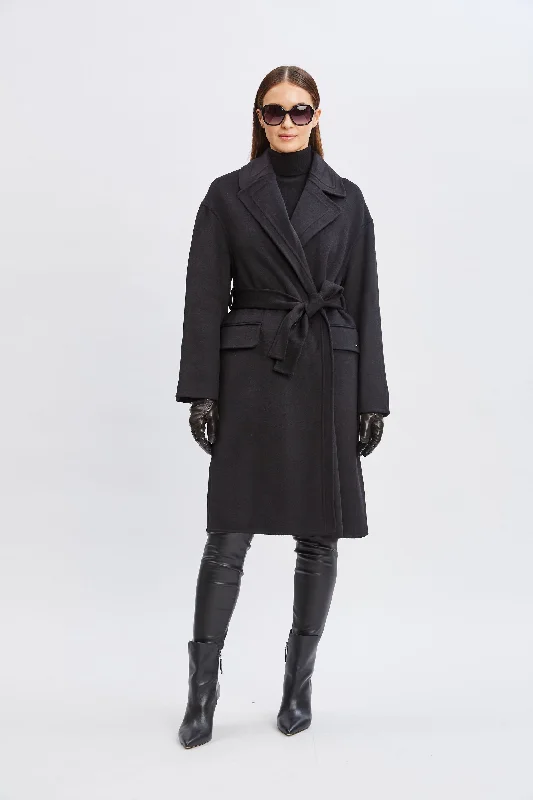 Tahari Long Double Face Wool Blend Stitched Wrap Coat