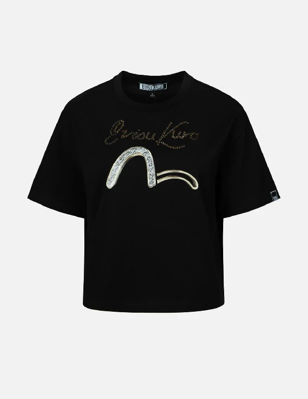 Seagull and Logo Sequined Loose Fit T-shirt