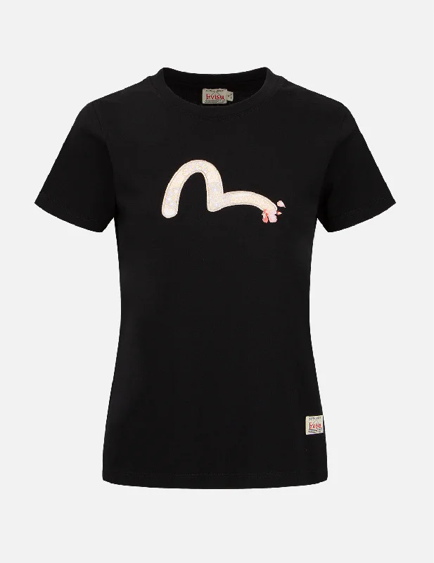 Wave-pattern Seagull Embroidery T-shirt