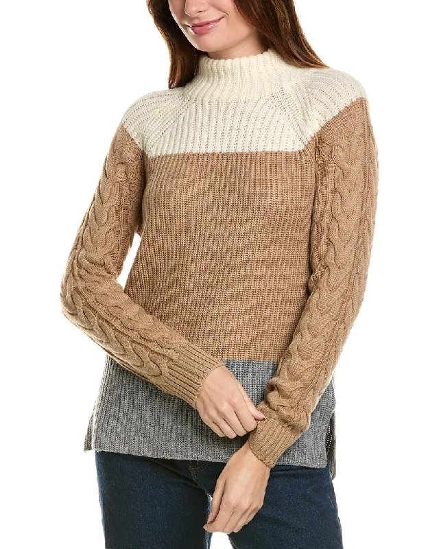 Forte Cashmere Colorblocked Funnel Neck Wool & Cashmere-Blend Sweater