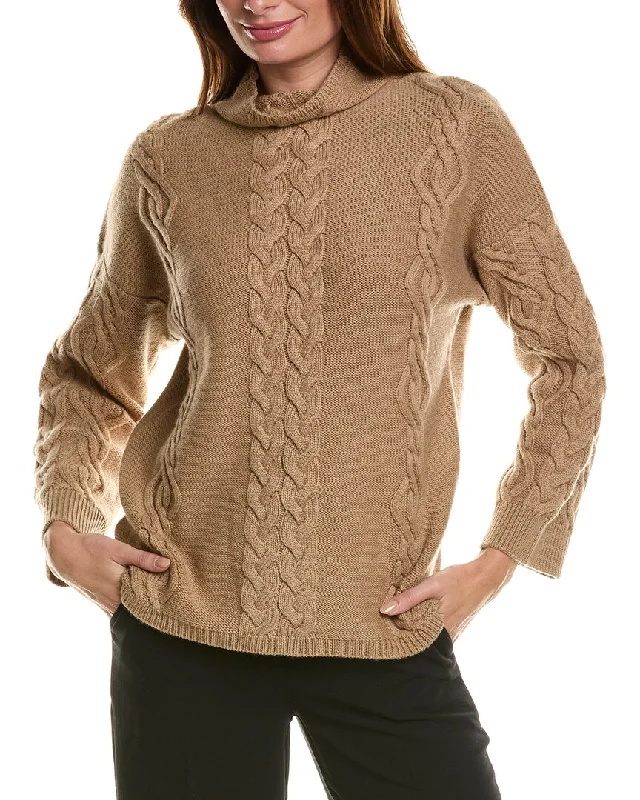 Forte Cashmere Placed Cable Funnel Neck Wool & Cashmere-Blend Sweater