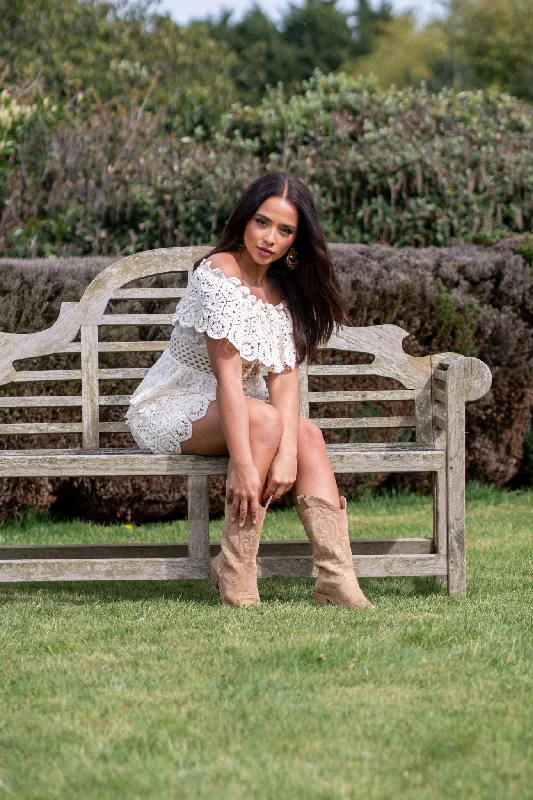 Beige Boho Lace And Crochet Effect Skirt