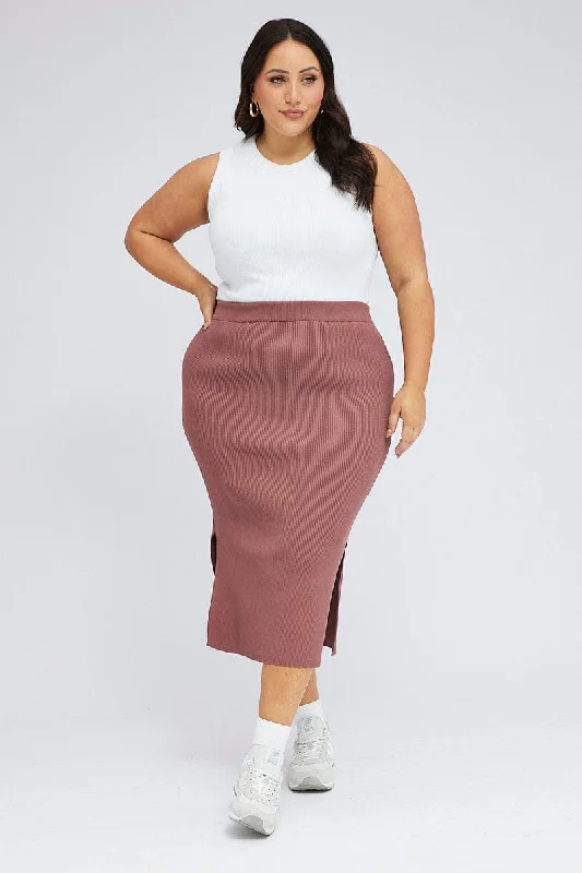 Purple Knit Skirt Midi Side Split