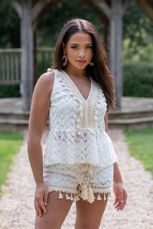 White Boho Tassel Short