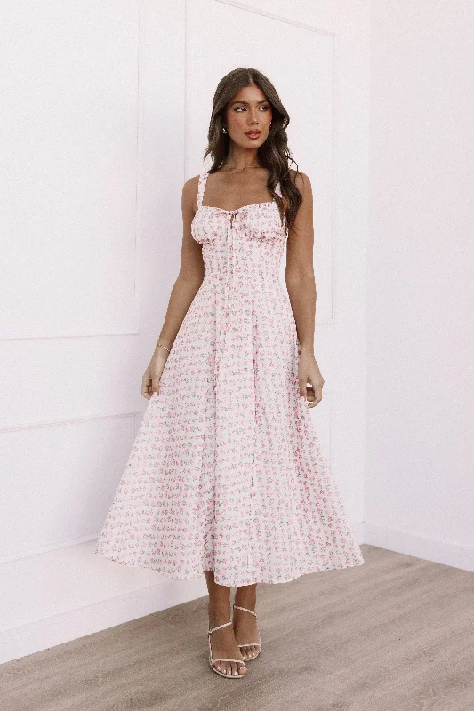 Elodie Midi Dress - Pink Floral