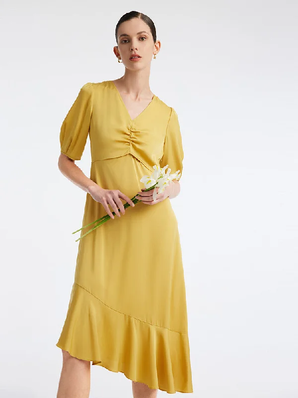 22 Momme Silk Puff Sleeve Midi Dress