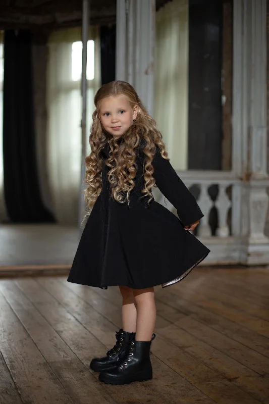 Fitted and Flared Coat for Girls in Black | 'Queen of Spades'