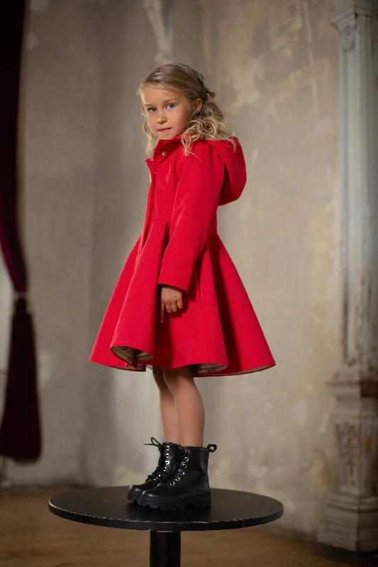 Fitted and Flared Coat for Girls in Bright Red  | 'Queen of Hearts'