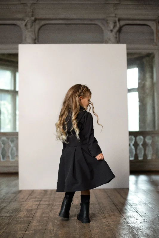 Flared Coat for Girls in Black | 'Midnight Black'