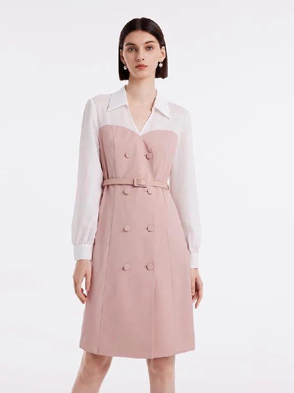 Pink Mesh Sleeve Patchwork Midi Dress