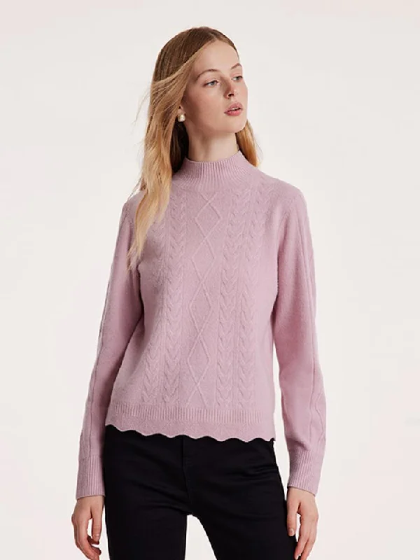 Pink Mock Neck Wool Women Sweater