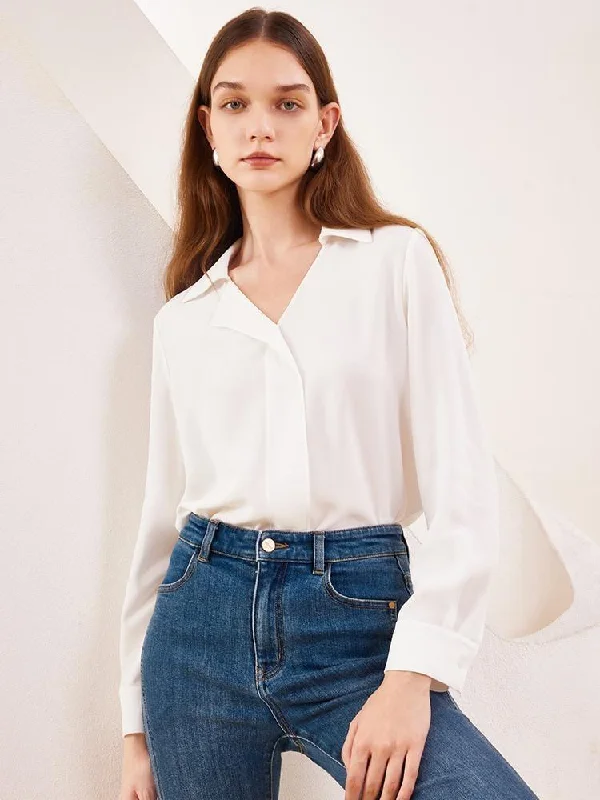 White Asymmetric Collar Woven Women Blouse