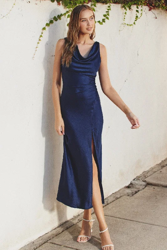 Cowl Midi Dress I Midnight Blue