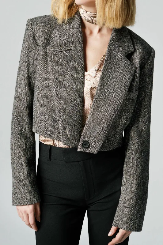 Cut Off Blazer In Brown Tweed