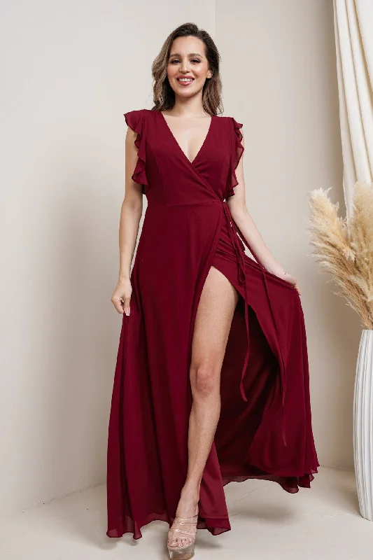 Flutter Sleeve Maxi I Wine Red