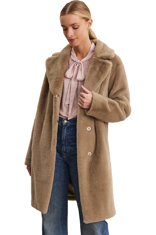 Velvet Evalyn Lux Faux Fur Coat in Cafe